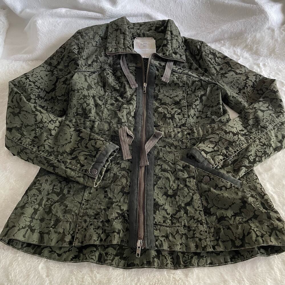 Anthropologie Hei Hei Floral Tie Damask Zip Up Jacket size small S